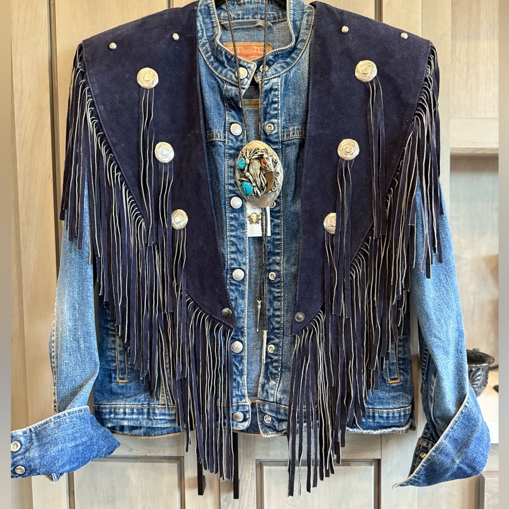 Fringe Suede shawl with Concho accents